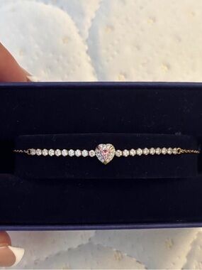 Swarovski Gold Heart Tennis Bracelet with Pink Accent Stones